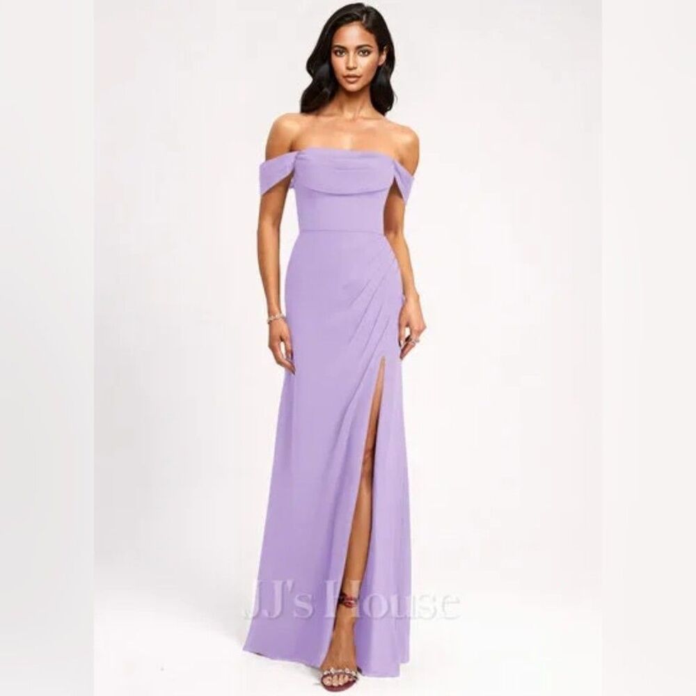 ​JJ's House Penka Lilac Off the Shoulder Chiffon A-Line Bridesmaid Dress Size 6